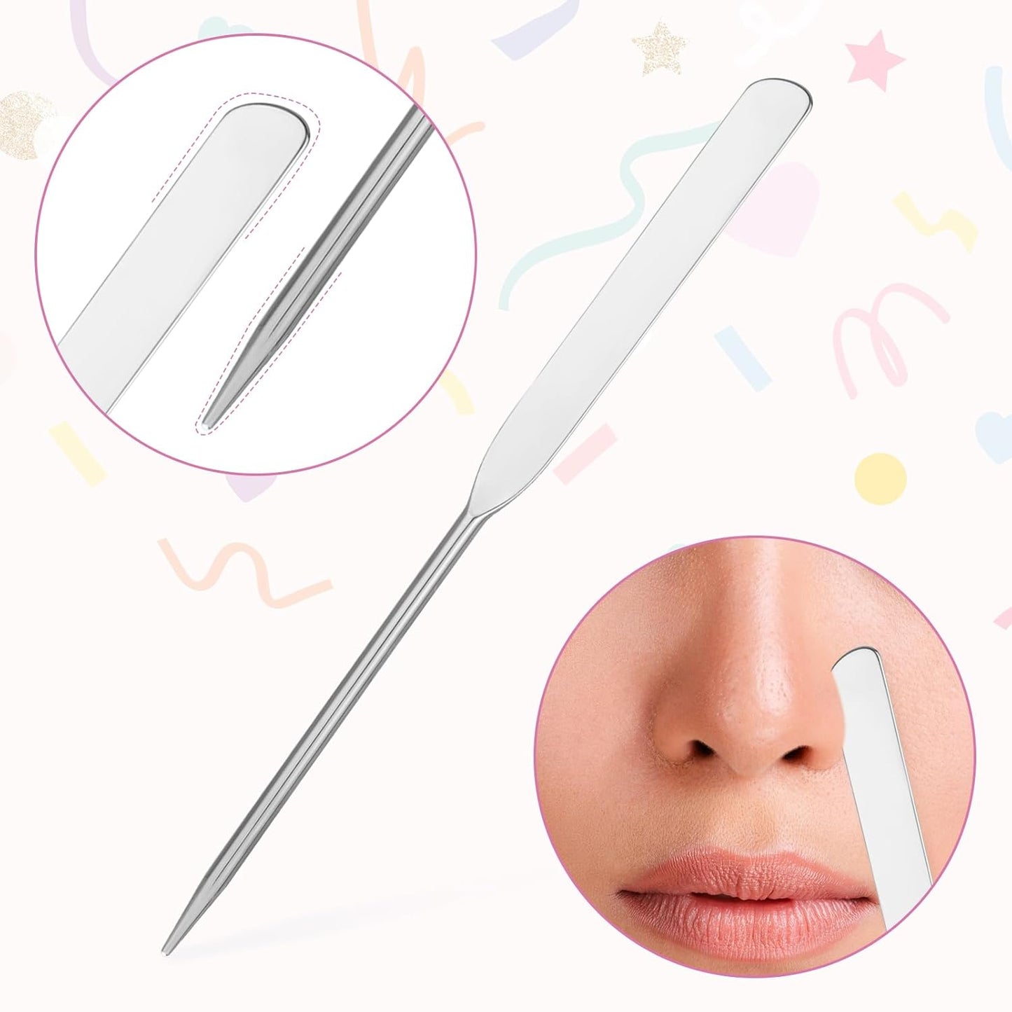 3 pcs Makeup Spatula Foundation Spatula, Stainless Steel Facial Beauty Spatula, Tiny Makeup Palette Mixer Face Cream Applicator Cosmetic Mixing Tool for Even Application Foundation Double Edged