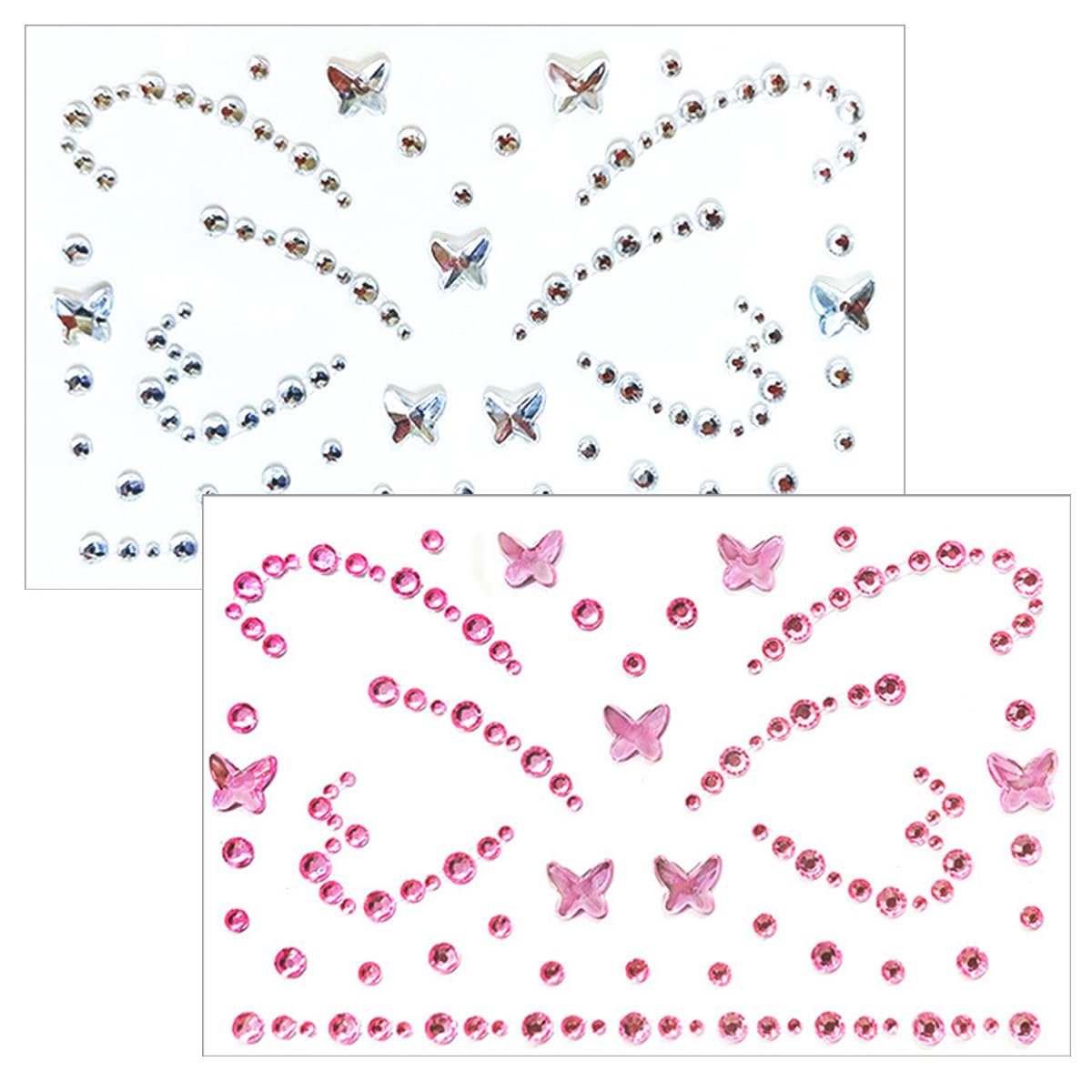 Crystal Butterfly Face Gems Pink Face Jewels Fake Butterfly Gems Tattoo Stick on Eye for Men Women Kids Halloween Prank Makeup Costume，2-Pack