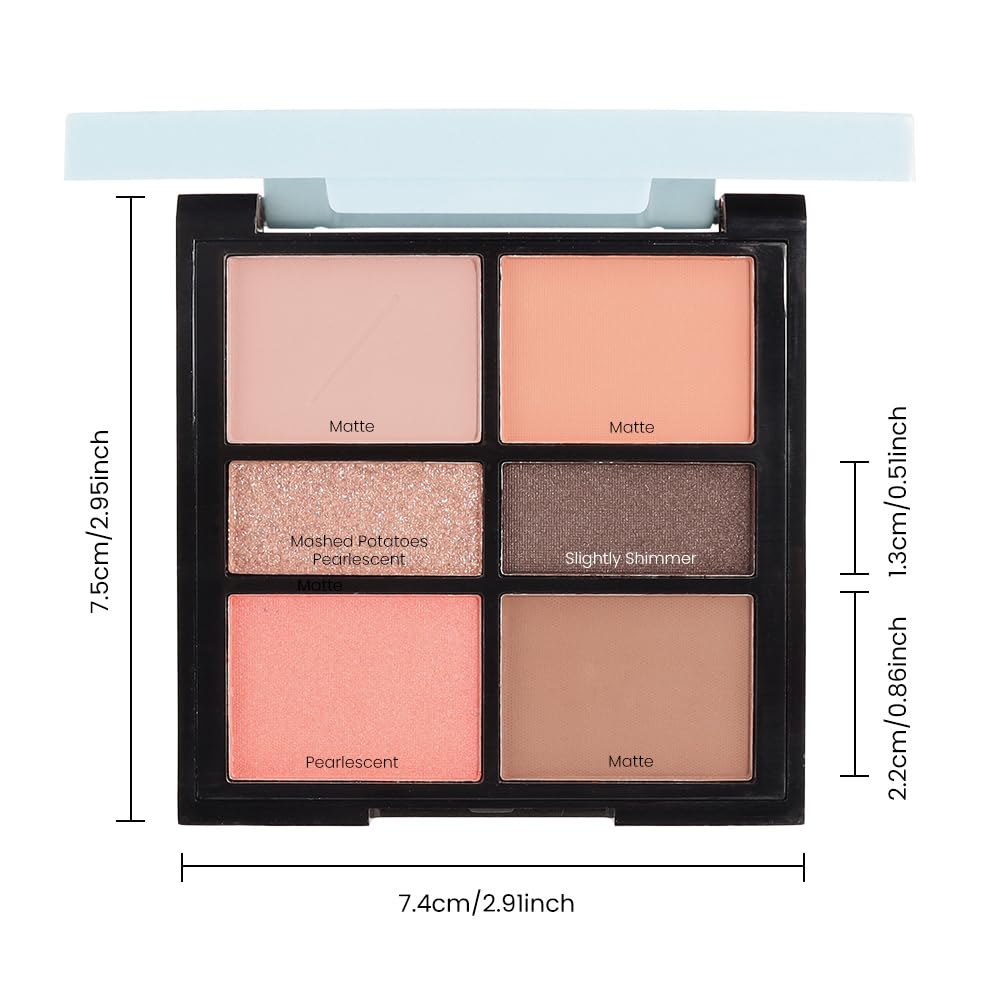 Six-Color Eyeshadow Makeup Palette, Cocoa RoseGold DarkBrown ChampagneGold Orange Nude Eyeshadows, Blendable Matte and Shimmer, Long-Lasting -Waterproof-Cruelty-Free With Built-In Mirror - 02#