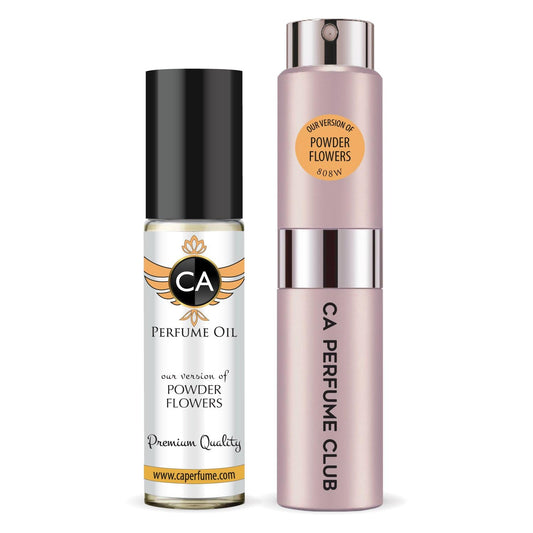 CA Perfume Duo Impression of Powder Flowers For Women Perfume Layering Set Long Lasting Travel Size EDP + Body Oil Roll-On Bottle 0.27 Fl Oz+0.33 Fl Oz