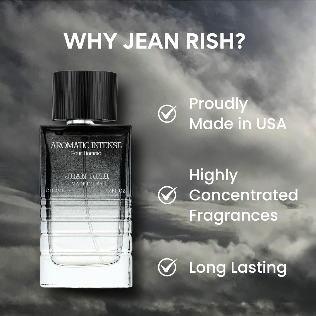 Jean Rish Aromatic Intense Pour Homme, Eau de Parfum (3.4 Fl Oz / 100ml) for Men, with Ginger, Violet Leaf & Vetiver Notes - Long Lasting and Luxury Fragrance, Made in USA