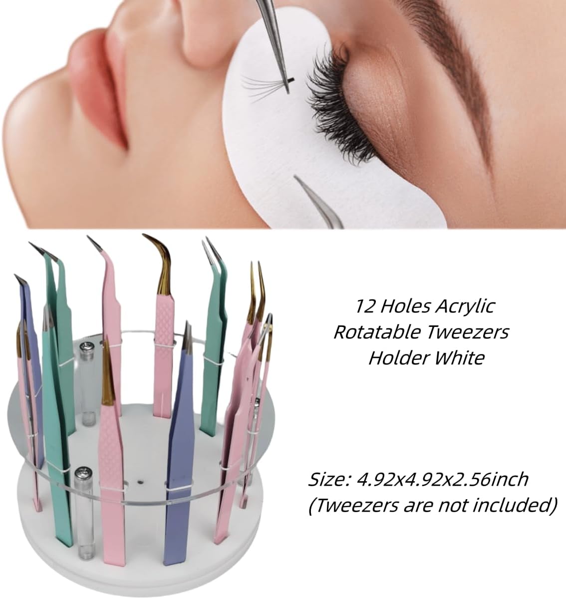 12 Holes Acrylic Rotatable Tweezers Holder, Eyelash Makeup Grafting Tweezer Display Stand Extensions Organizer Training Rack Beauty Tools (White)