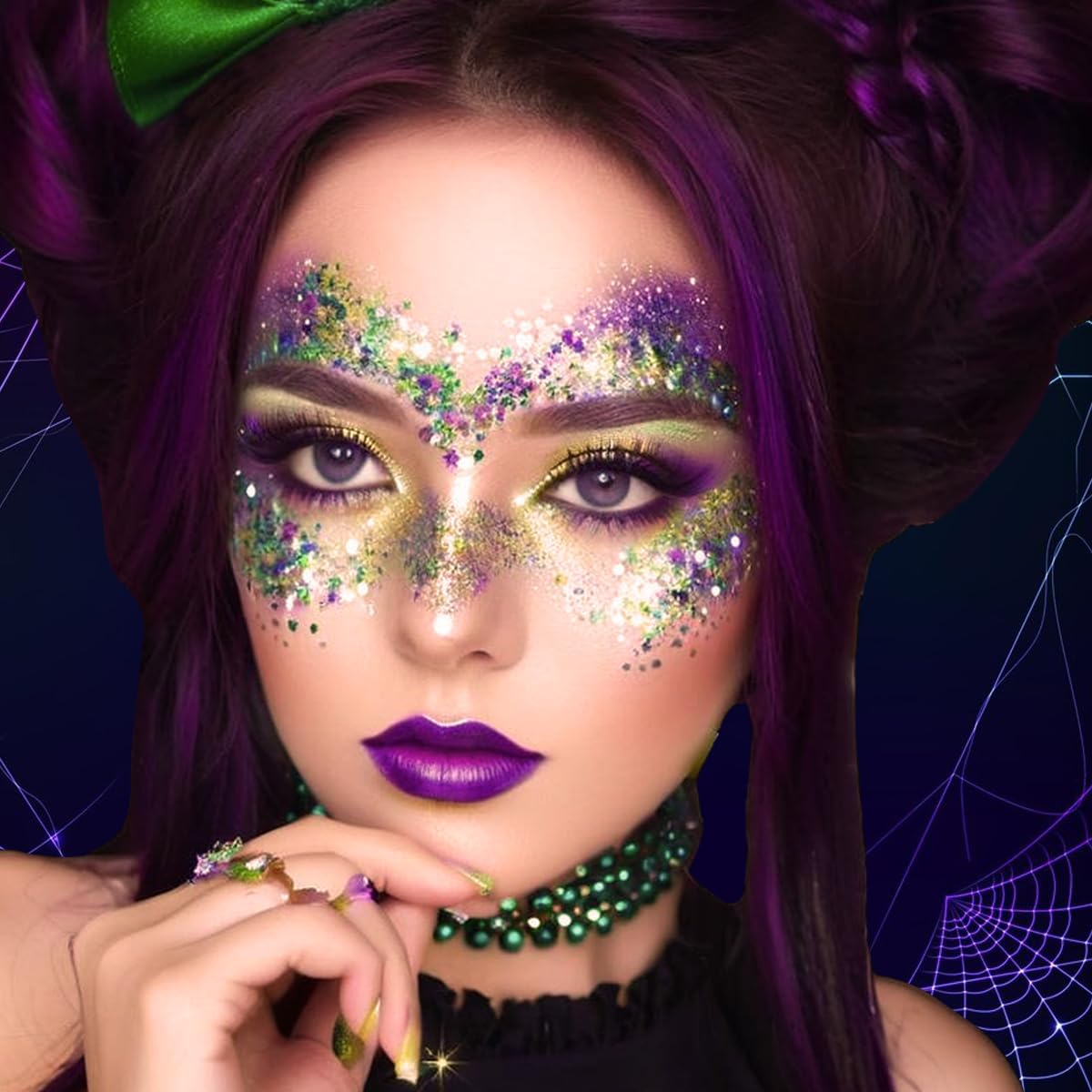 Mysense Purple Body Glitter Stick,Mardi Gras Accessories,Sparkling Face Hair Glitter,Mermaid Sequins Chunky Glitter Face Paint,Singer Concert Outfit Festival Rave Accessories for Women and Kids