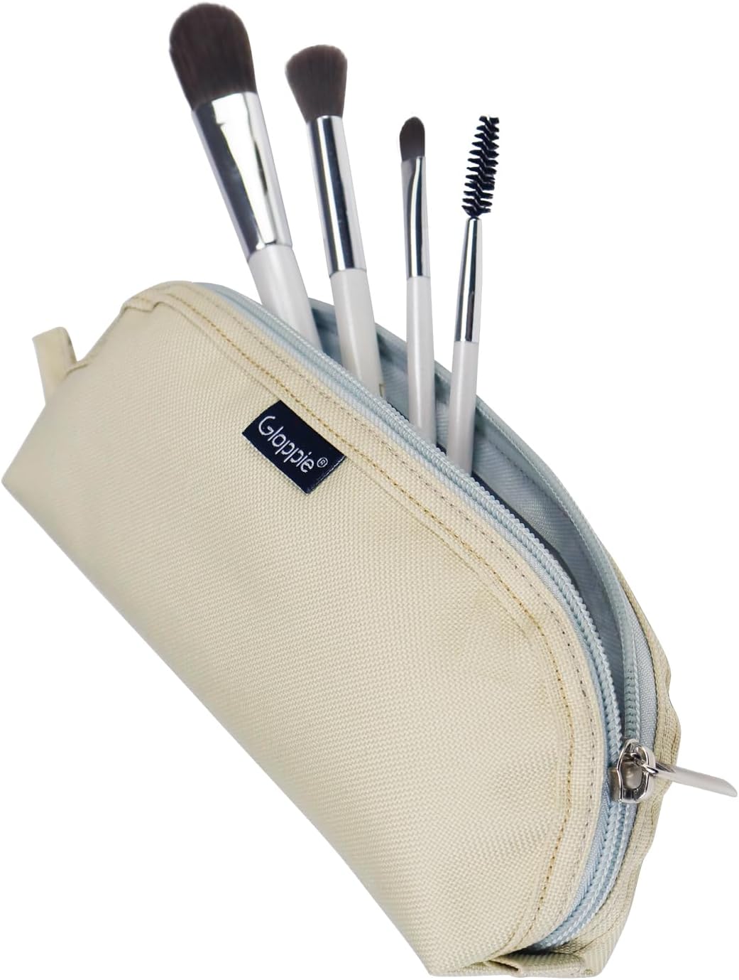 Gloppie Travel Makeup Brush Holder Portable Makeup Brush Traveling Case with Pouch - Small Cosmetic Pouch & Organizer for On-the-Go Beauty, Off White