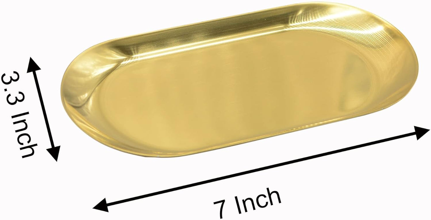 4 Pcs Small Size 7 Inch x 3.3 Inch Trinket Tray, Gold Stainless Steel, for Serving Trays Towel Storage Dish Plate Tea Fruit Trays Jewelry Plate Decorative Storage Tray (Gold 4pcs, 7.1x3.34)