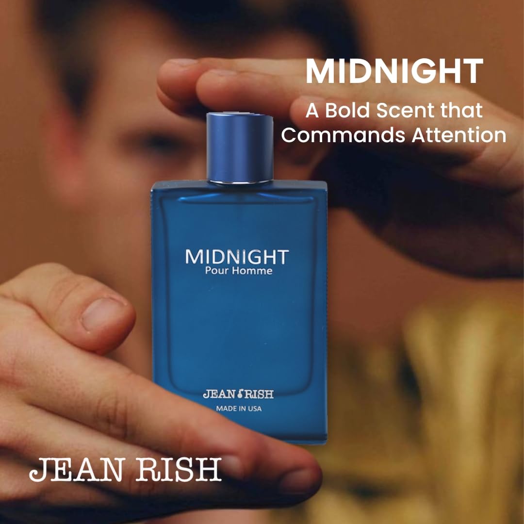 Jean Rish Midnight Pour Homme Eau De Toilette for Men (3.4 Fl Oz / 100ml) with Bergamot, Lavender & Patchouli - Long Lasting and Luxury Fragrance, Made in USA