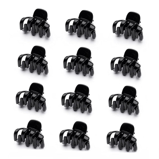 Cobahom 12 Pack Small Hair Claw Clips 1.2 Inch Plastic Hair Clips for Thin Hair No-Slip Mini Hair Clips Hair Styling Accessories for Women and Girls (Black)