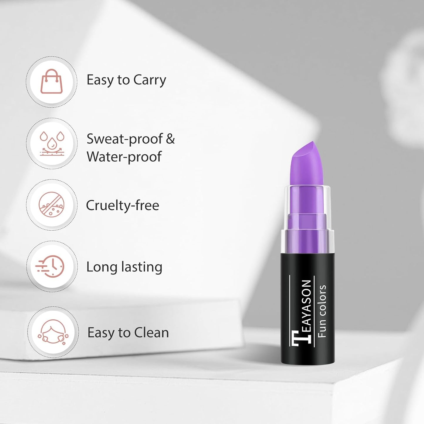 Light Purple Face Body Paint Stick, Matte Light Purple Lipstick Eye Black Stick Face-Paint, Long Lasting Waterproof Purple Face Makeup for Halloween Ursula Witch Cheshire Cat Cosplay Makeup