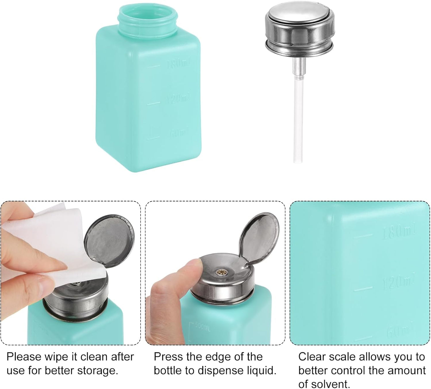 HARFINGTON 4PCS 180ML(6oz) Push Down Alcohol Dispenser Pump Liquid Press Empty Bottles Refillable Container for Cleanser Nail Polish Remover, Green