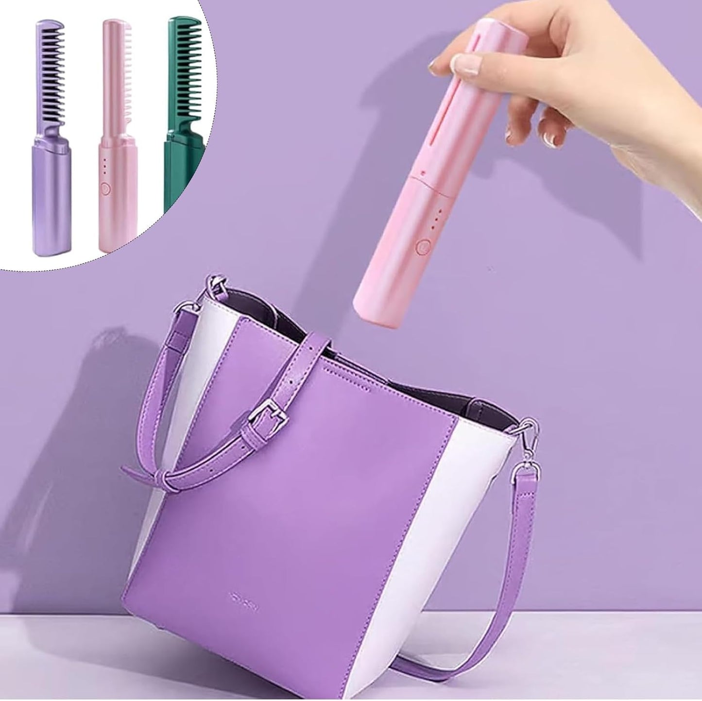 Figureor Latest Hairdressing Comb Smooth,Ceramic Hair Dressing Comb with 3 Temp Settings, Rechargeable Mini Dual Purpose Curling Iron,Cordless 2-in-1 Touch-Up Combs for Less Frizz(Purple+Green)