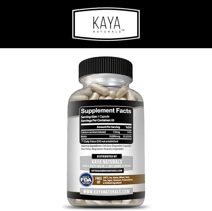 Kaya Naturals Men's Biotin Promotes Beard & Hair Growth Healthy Skin Metabolic Booster 60ct