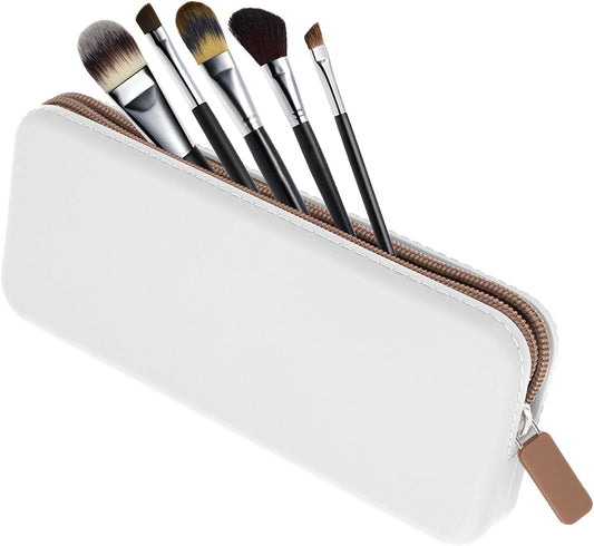 Sakolla Travel Makeup Brush Holder, Silicone Makeup Brush Bag with Zipper Closure, Makeup Brushes Organizer Case Washable Makeup Pouch Holder Case for Daily, Work, Essentials (White)