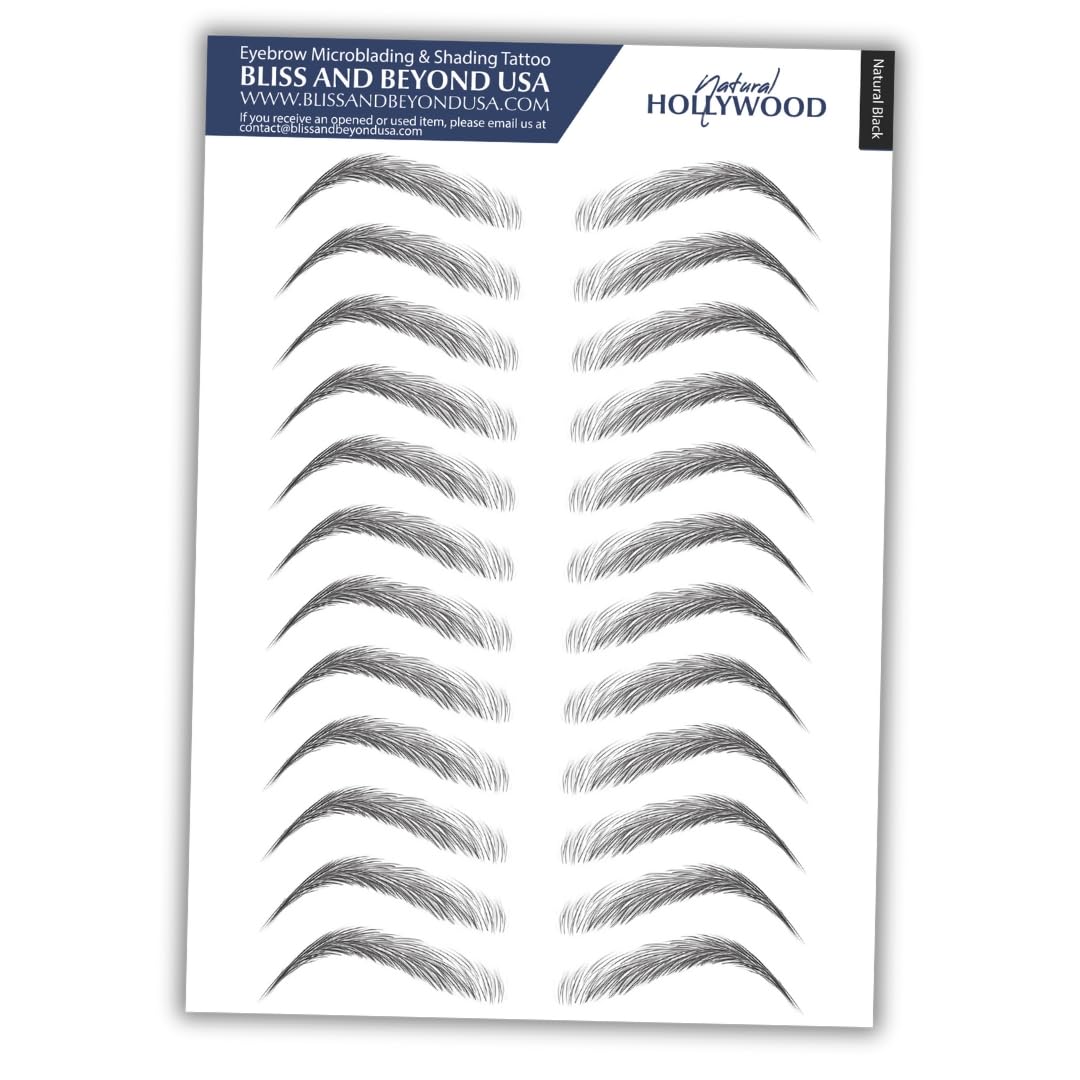 Bliss and Beyond USA | Waterproof Eyebrow Tattoo Stickers. A real hair stroke look. Hair replacement without surgery. Solution for hair loss. Tinted eyebrow tattoos. (New Hollywood, Natural Black)