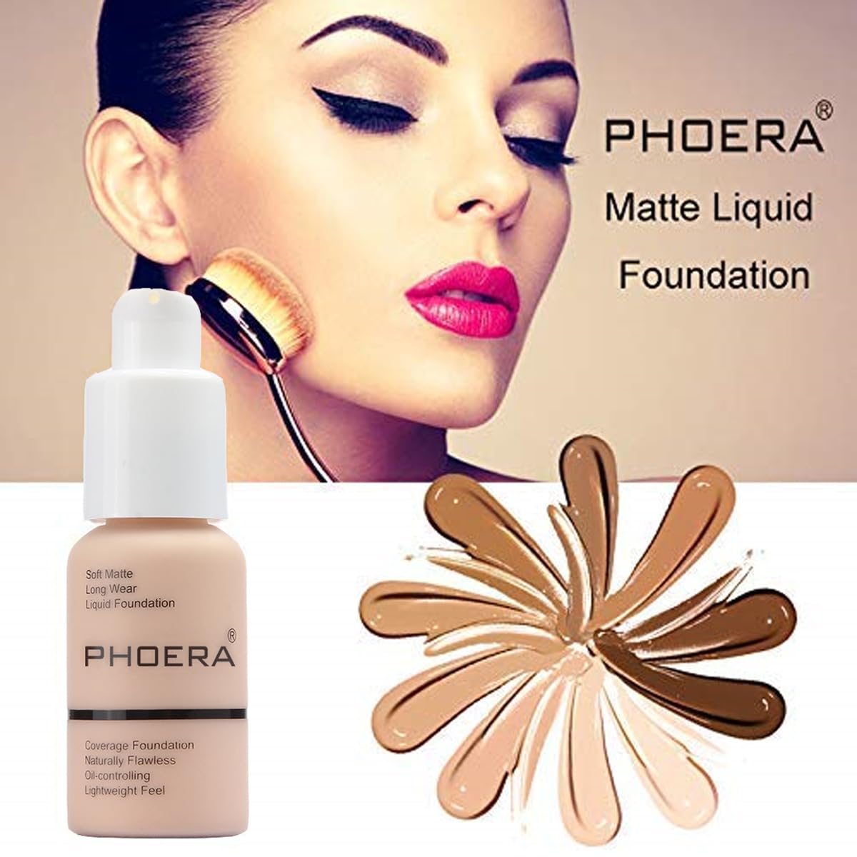 PHOERA Foundation,Soft Matte Full Coverage Liquid Foundation,Makeup Brighten Highlighting,Matte Oil Control Facial Concealer Foundation for Women Girls (104 Buff Beige)