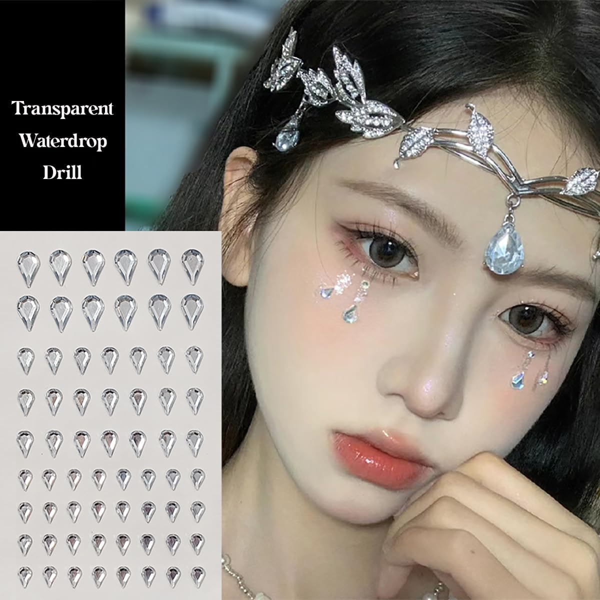 Face Gems Self-Adhesive Rhinestone Stickers, 5 Sheets - Teardrop Pearls for Face, Hair, Nails, Body Art | Makeup & Nail Decorations | Beauty Accessories for Women & Teens