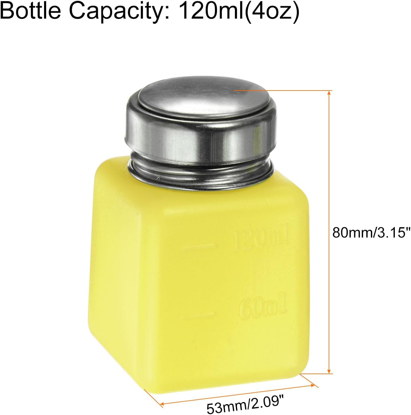HARFINGTON 4PCS 120ML(4oz) Push Down Alcohol Dispenser Pump Liquid Press Empty Bottles Refillable Container for Acetone Cleanser Nail Polish Remover, Yellow