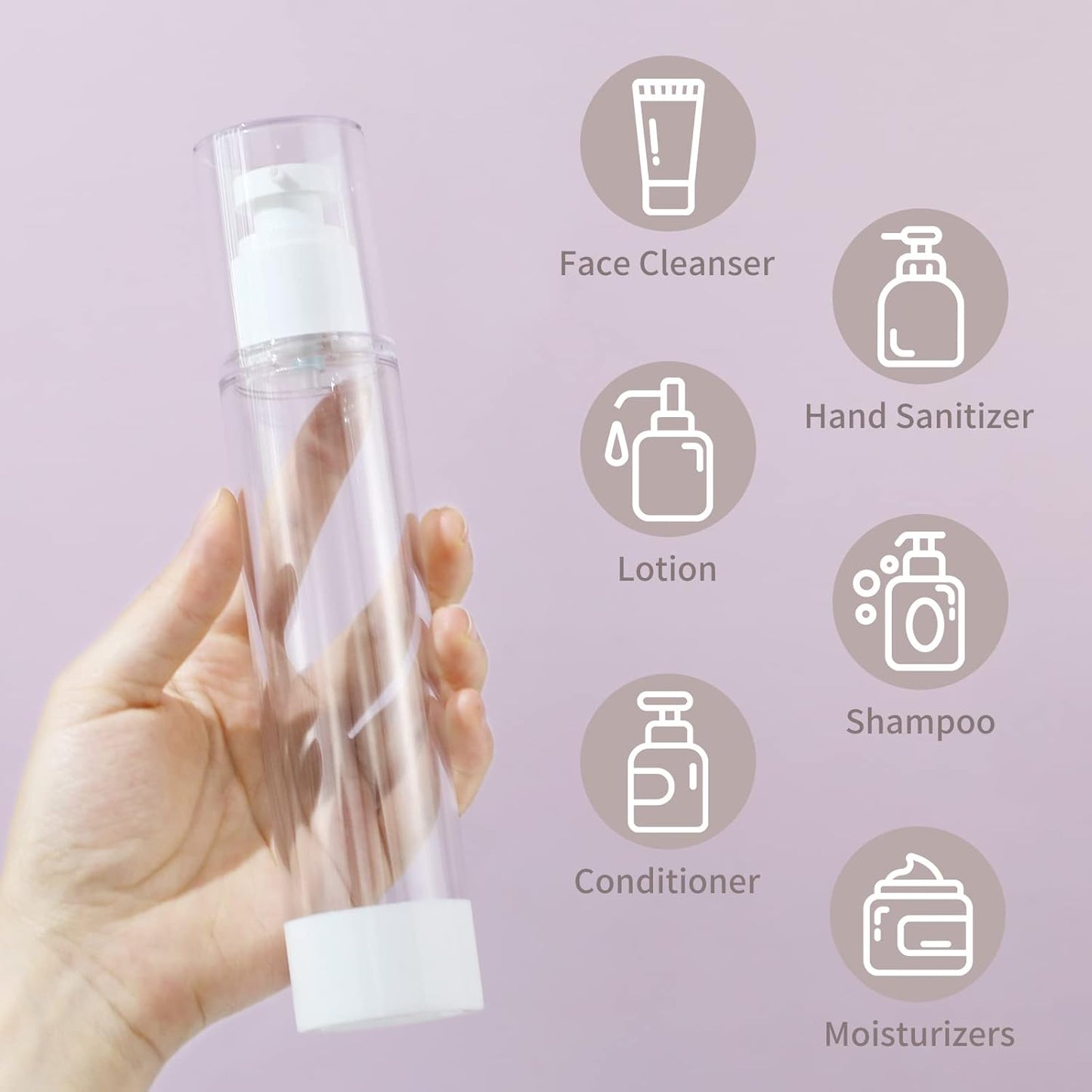 longway 4 Oz 120ml Clear Airless Cosmetic Cream Pump Bottle Travel Size Dispenser Refillable Containers/Foundation Travel Pump Bottle for Shampoo (Pack of 6)