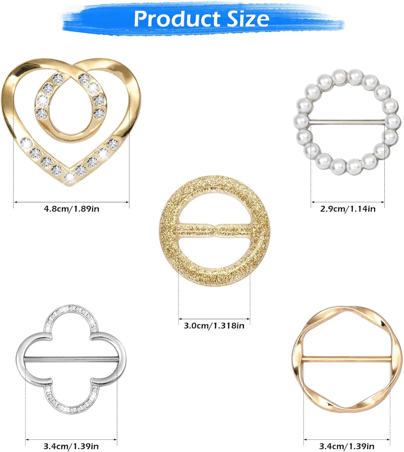 10 PCS Scarf Rings for Women, T-Shirt Tie Clips with 1 Storage Bag, Pearl Belt Buckles, Dress Cinch Clip, Silk Scarf Ring, Pearl/Heart-Shaped Buckles For Clothes Hat Belt Decor