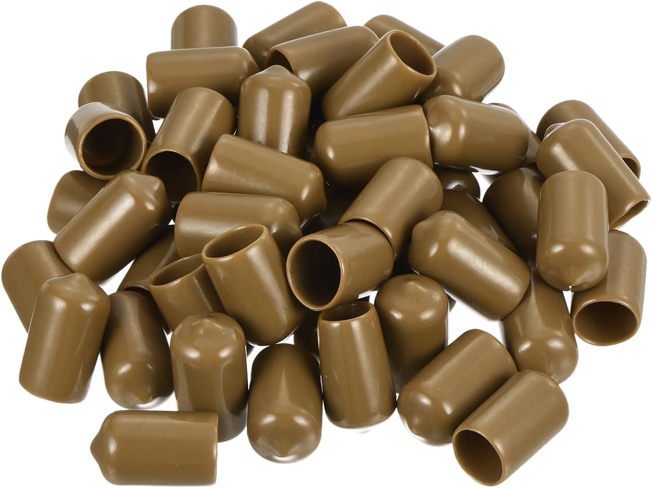 uxcell 50pcs Rubber End Caps 12.5mm(1/2 inch) ID Vinyl PVC Round Tube Bolt Cap Cover Screw Thread Protectors Light Brown