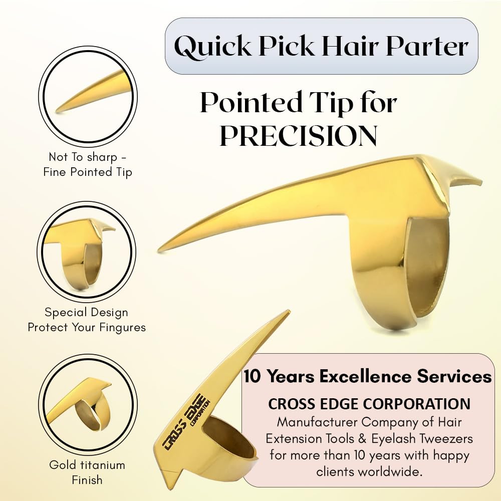 Quick Braid Aid Finger Parting Tool & Sectioning Set - Stainless Steel Braiding Tools for Durable Wig & Hair Extensions Installation, Beader (2pcs Gold)