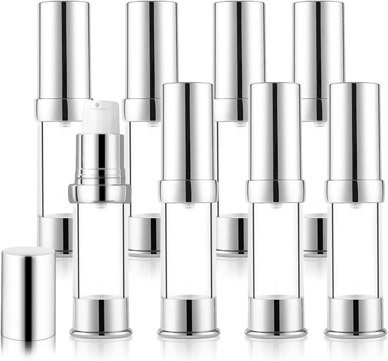 8 Pack 10ml/0.34oz Plastic Airless Pump Bottle Refillable Lotion Containers Empty Pump Press Vacuum Dispenser for Travel Cosmetic Liquid Foundation Essence Gel Emulsion Toiletries Sample