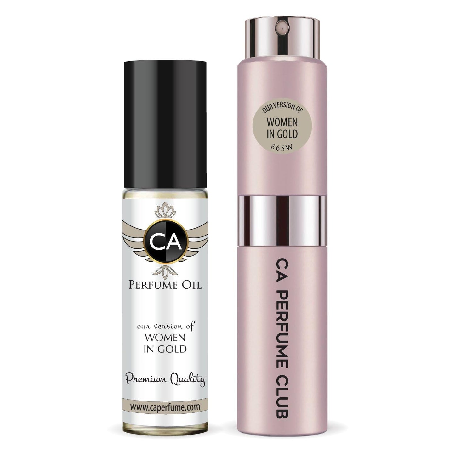 CA Perfume Duo Impression of Women In Gold For Women Perfume Layering Set Long Lasting Travel Size EDP + Body Oil Roll-On Bottle 0.27 Fl Oz+0.33 Fl Oz