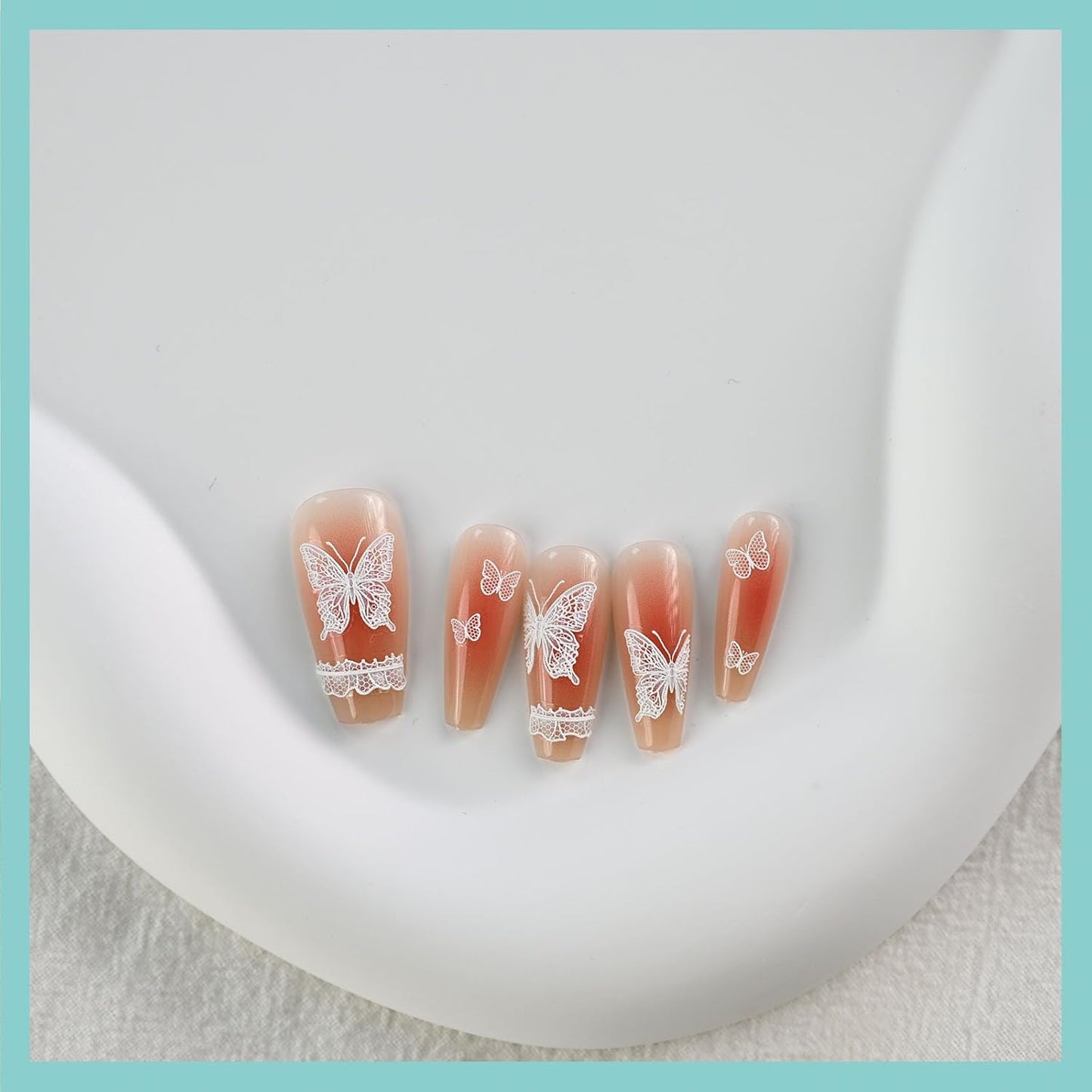 Lace Butterfly Nail Art Stickers, Embossed Nail Decals,Self-Adhesive, White Nail Accessories for Women, Nail Decorations