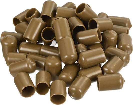 uxcell 50pcs Rubber End Caps 13.5mm ID Vinyl PVC Round Tube Bolt Cap Cover Screw Thread Protectors Light Brown, 0.53 inch