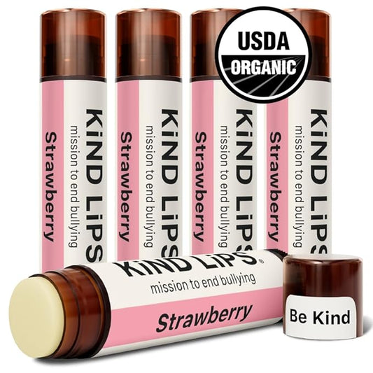 Strawberry Lip Balm 5-Pack | Organic & Natural Lip Care | Chapstick Alternative with Clean, Gluten-Free, Grain-Free Ingredients | Smooth, Hydrating, Non-Toxic Formula | Made in USA