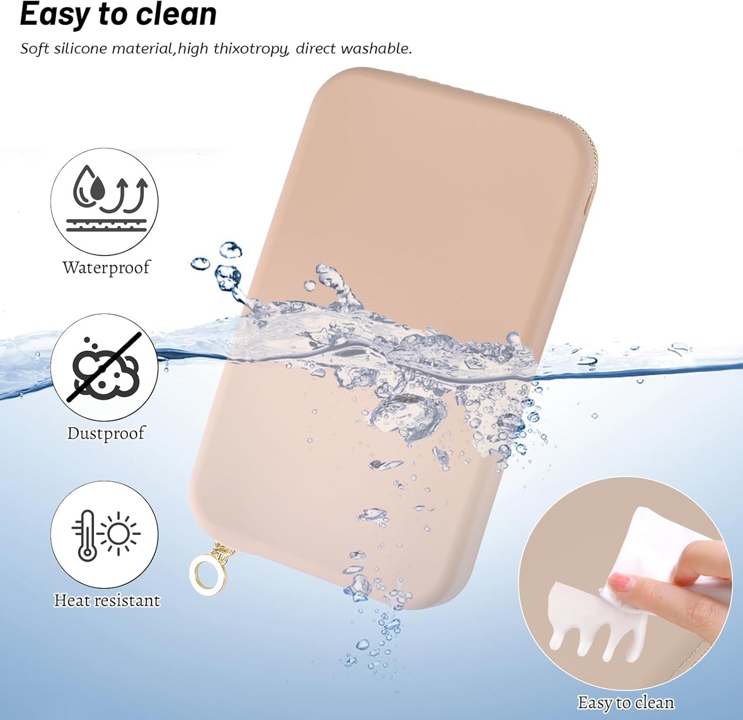 Sakolla Zipper Makeup Brushes Bag For Travel, Make Up Brushes Pouch Case for Makeup Tools, Large Silicone Makeup Brush Holder for Daily Work (Khaki)