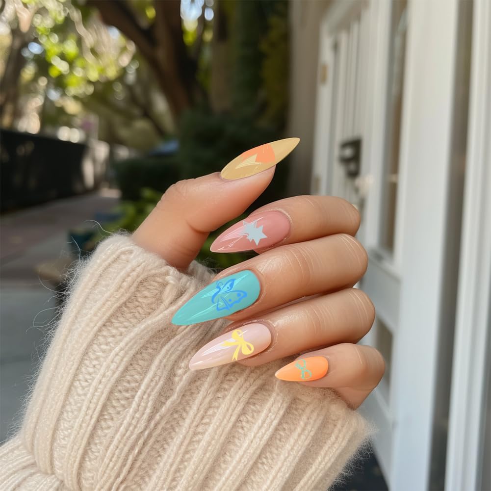 3Pcs Bow Nail Stamping Plate Set Butterfly Flower Cherry Nail Stamp Templates French Line Tip Stainless Steel DIY Reusable Tools with Stamper Scraper for Manicure Printing