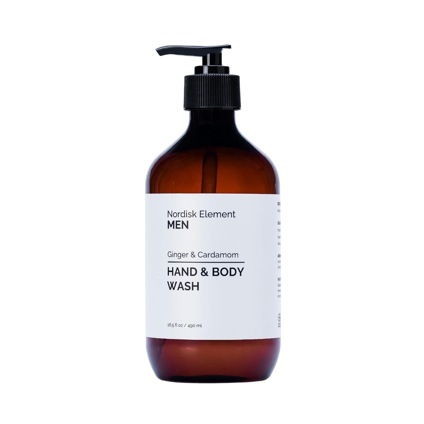 Nordisk Element Men’s Hand & Body Wash | Ginger & Cardamom Cleanser with Quince & Betaine | Hydrating Vegan Cruelty-Free Mens Shower Gel & Bodywash | Pump, Natural Shower Gel for Men | 16.5 fl oz