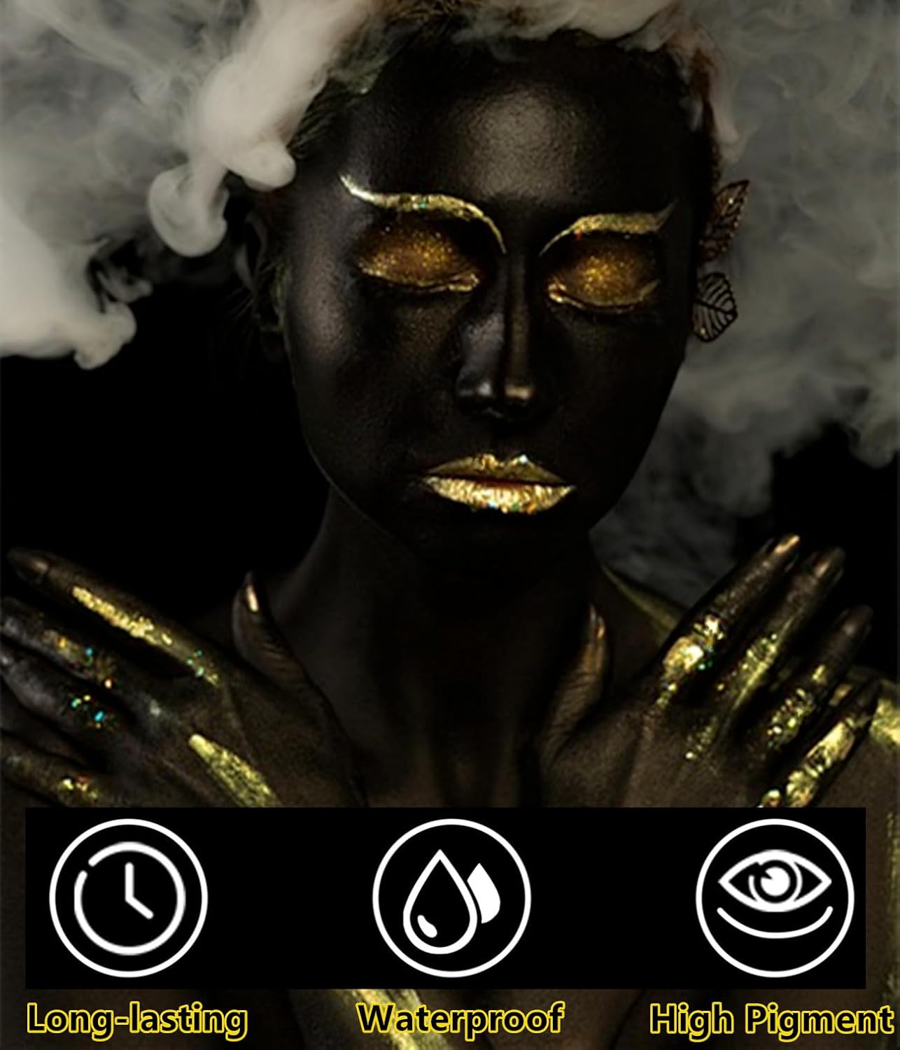 Go Ho Cream-Blendable Gold Face Paint (1.06 oz),Waterproof Gold Face Paint Stick for Halloween Cosplay Zombie Vampire Skeleton Clown SFX Makeup,Gold Eye Black Stick