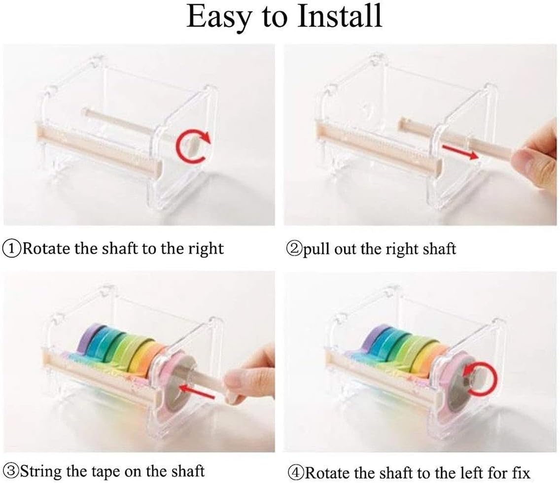 1 Pc Transparen Visible Washi Packaging Tape Dispenser Cutter Roll Tape Holder Organizer Desktop Office Tape Holder,Cute Tape Dispenser,DIY Sticker Roll Tape Cutter,Light Green