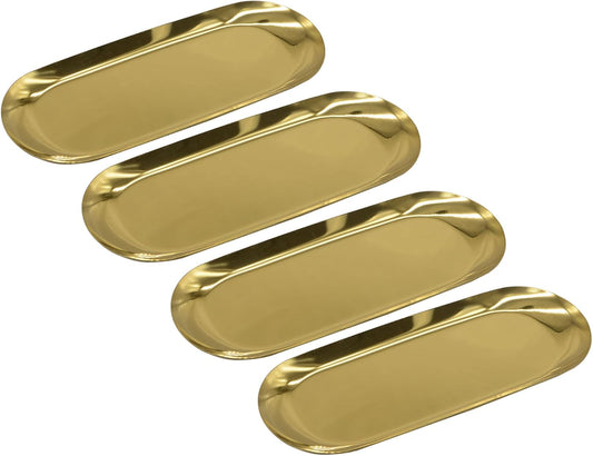 YIKANGHENG 4 Pcs 9 Inch x 3.7 Inch Gold Stainless Steel Trinket Tray, 110g