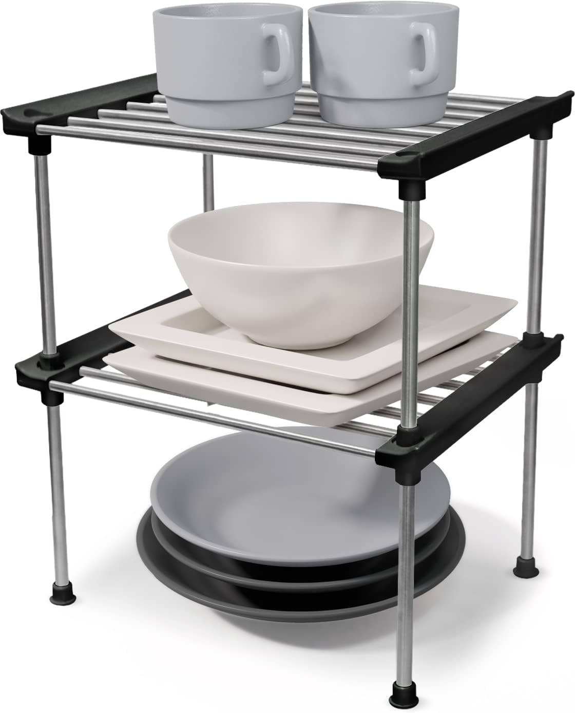 carrotez Cabinet Organizer Shelf, Set of 2 Stackable Kitchen Counter Shelves, Kitchen Cabinet Organizers and Storage, Pantry Storage Shelf Organizer, 9.8 x 7.8 x 6.1 - Black