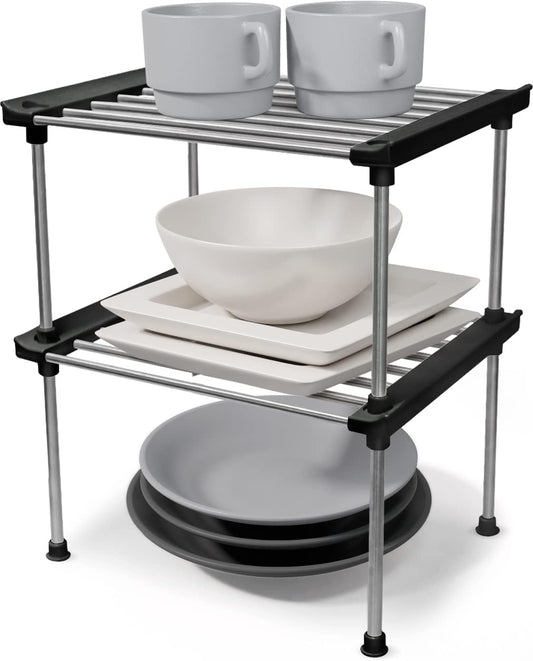 carrotez Cabinet Organizer Shelf, Set of 2 Stackable Kitchen Counter Shelves, Kitchen Cabinet Organizers and Storage, Pantry Storage Shelf Organizer, 9.8 x 7.8 x 6.1 - Black