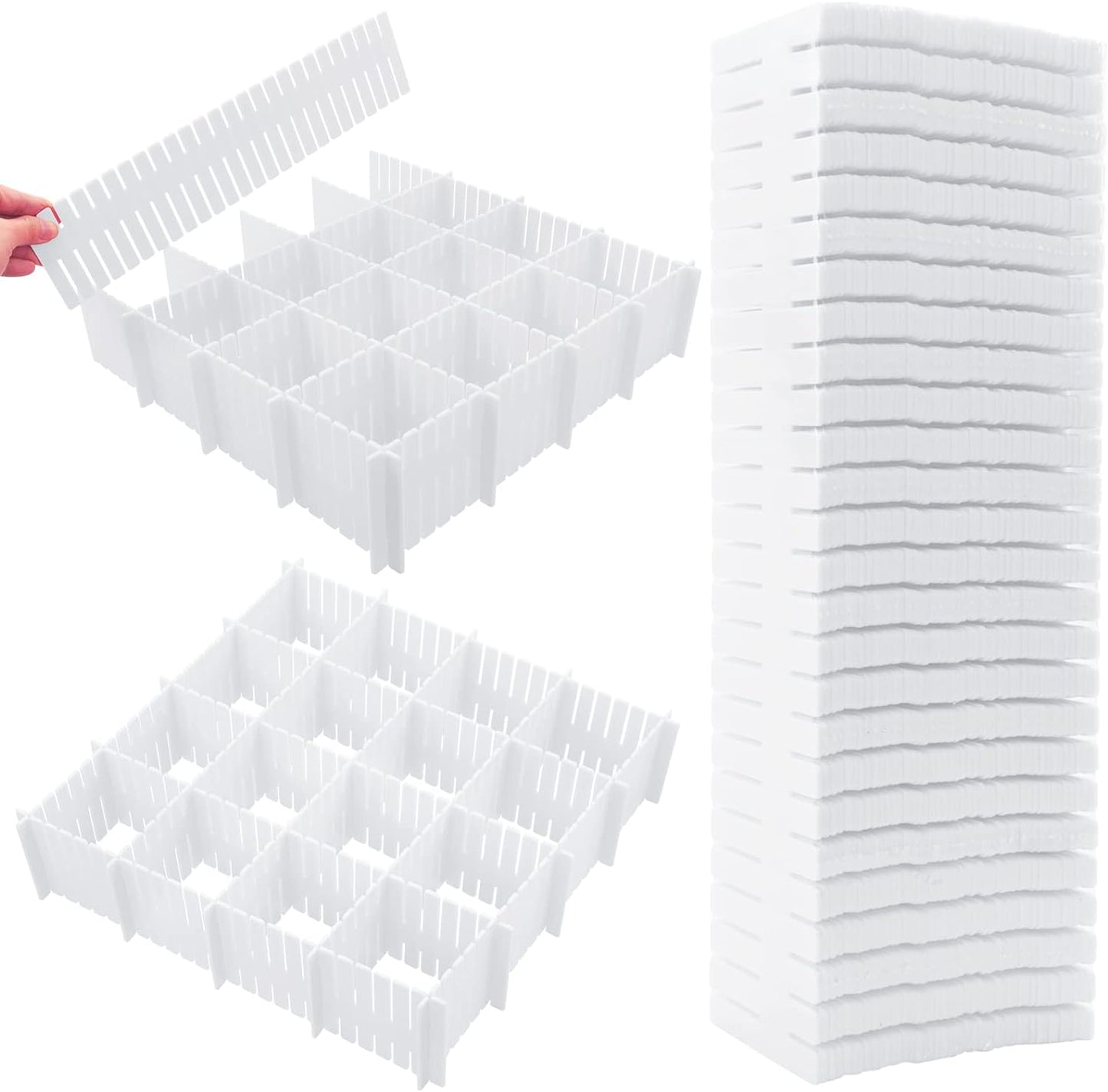 45 Pack Drawer Dividers, Plastic Adjustable Drawer Storage Organizer for Tidying Clutter Socks, Underwear, Makeup, Kitchen, Dresser White