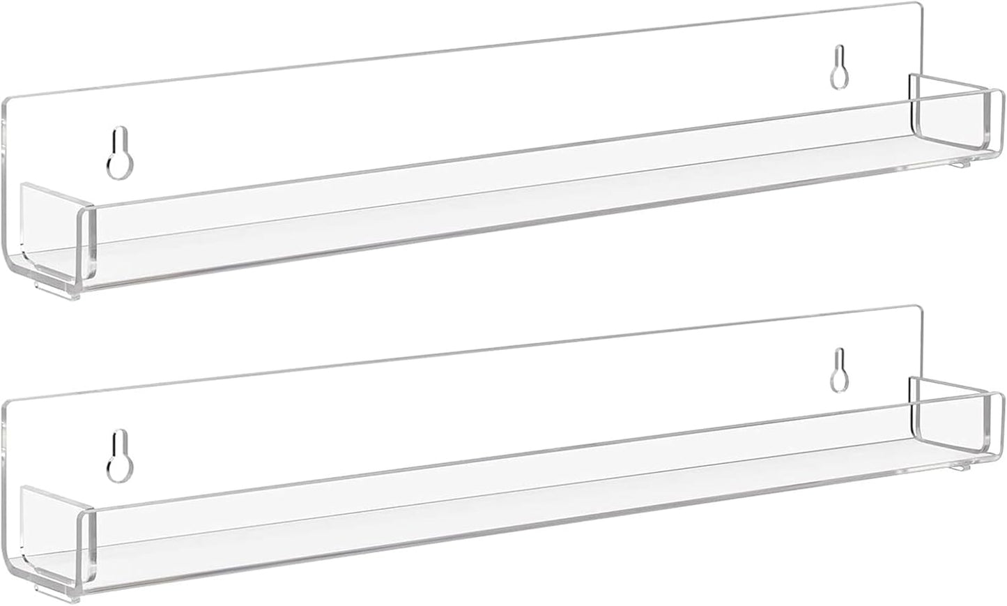 2 Pack Clear Nail Polish Rack Wall Mounted,15 inch Invisible Acrylic Floating Bookshelf,Small Toy Storage Wall Shelf Modern Picture Ledge Vinyl Record Display Shelf Holder