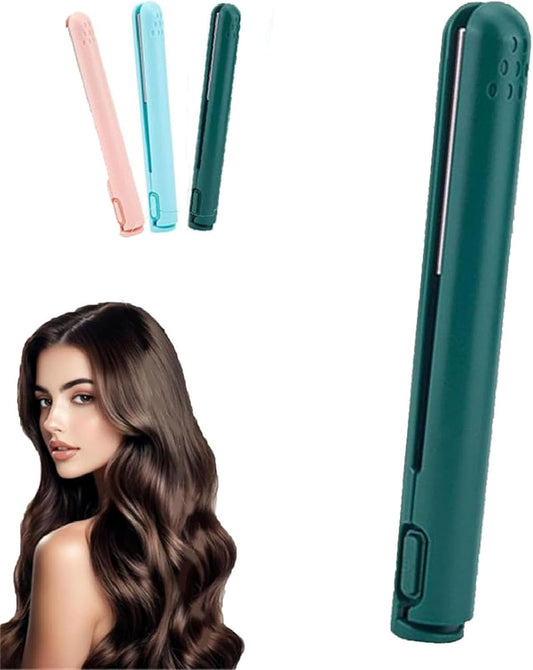 Mini Dual-Purpose Curling Iron, Dual Glam Curling Wand & Flat Iron Hair Straightener for All Hair Types (Green)