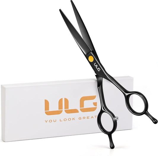 ULG Professional Hair Cutting Scissors for Men, 6.5 Inch Sharp Barber Hair Shears, Premium Stainless Steel Straight Haircut Tool for Salon & Home Use, Gloss Paint Finish, Black