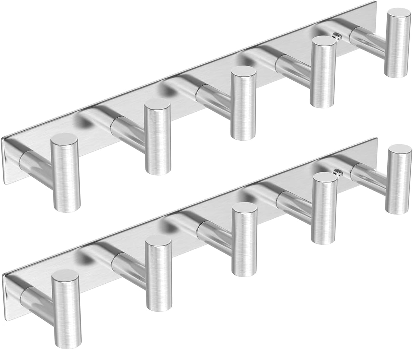 HUFEEOH Coat Hooks Wall Mount, 2 Pack T Shaped 5 Hooks Stainless Steel Wall Hooks Silver Towel Rack for Hanging, Heavy Duty Key Holder Hat Rack Used for Bathroom