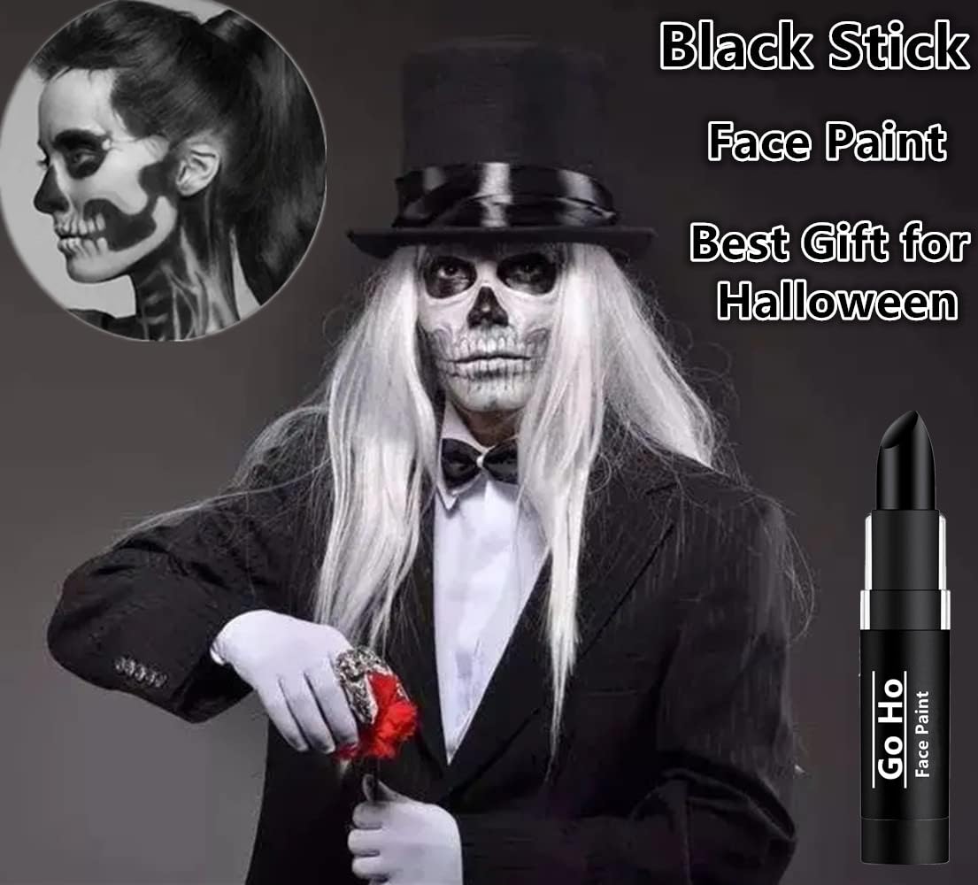 Go Ho Makeup Clown Black Cream-Blendable Stick - Face Body Paint for Professional SFX, Cosplay Costume - Safe Facepaint, Nose & Lip Smacking, Eye Black for Baseball/Football, Sports, Halloween