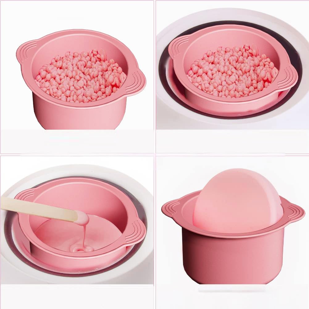 Silicone Wax pot Liner, Silicone Wax Bowl Warmer liner, Non-Stick Melt Pot Replacement, Reusable Melt Liner with 50 Pcs Waxing Sticks Body Hair Removal 14 oz Pink