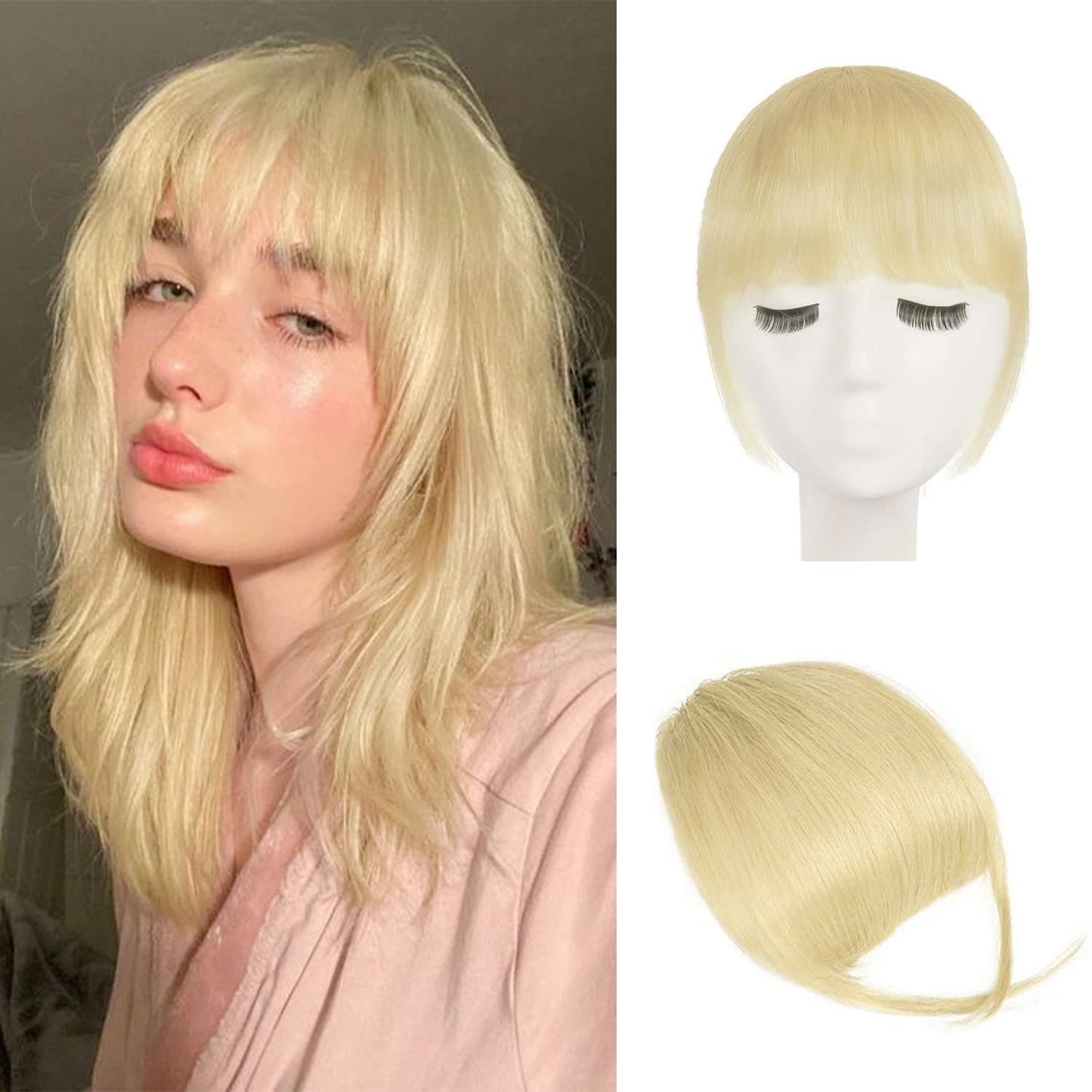 BARSDAR Real Human Hair Clip in Bangs - Human Hair Clip in Bangs for Women - Light Blonde Thick Bangs Extensions Fringe with Temples Dyeable Real Hair Bangs Hairpieces - Bleach Blonde