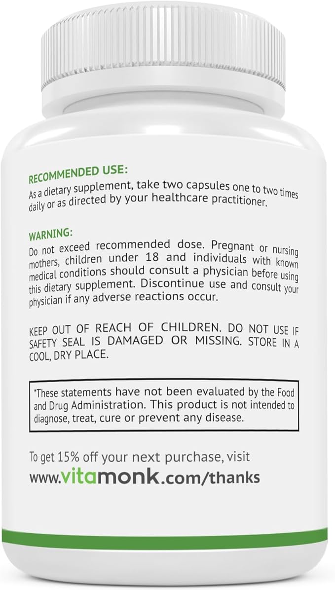 VitaMonk GlycoTrax - High Absorption GPLC Supplement - No Artificial Fillers - GPLC Glycine Propionyl-L-Carnitine Capsules Supplements to Support Healthy Blood Flow - 60 Capsules