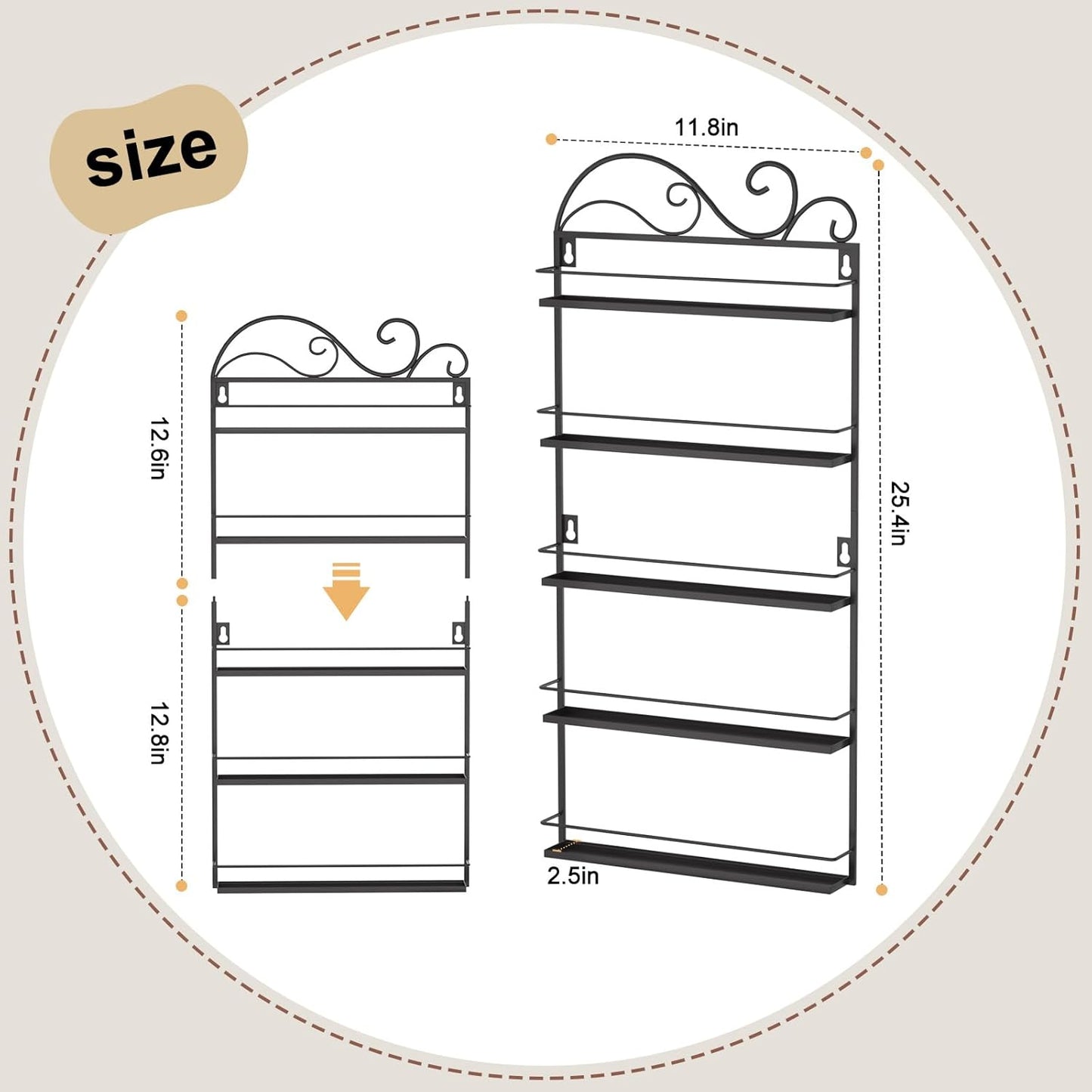 ERYTLLY Wall Mounted Nail Polish Rack, Rectangle Nail Storage Organizer, Salon Shelf Organizer (Black)