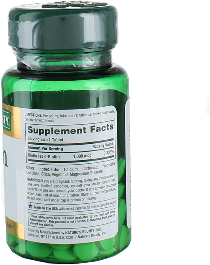 Nature's Bounty Biotin 1000 mcg Tablets, Strawberry, 100 Count, Pack of 3