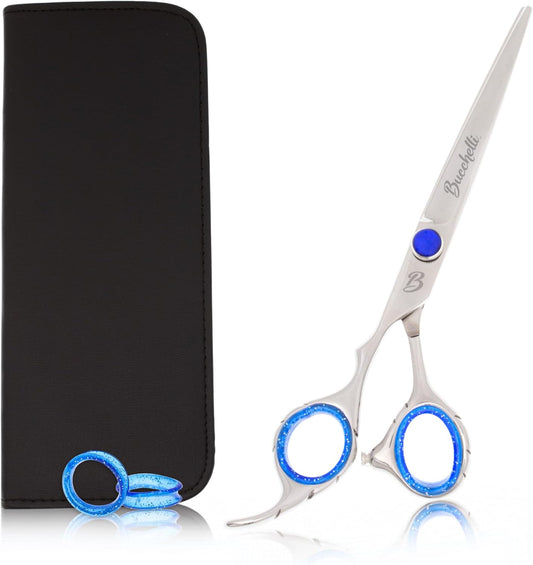 5 Inch Left Handed Hair Cutting Scissors Professional - Japanese 440A Inch Barber Scissors - Convex Blades with Adjustable Tension Knob (Silver Left 5")