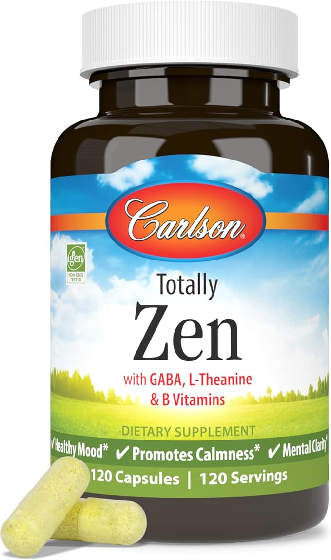 Carlson - Totally Zen, GABA, L-Theanine & B Vitamins, Healthy Mood, Promotes Calmness & Mental Clarity, 120 Capsules